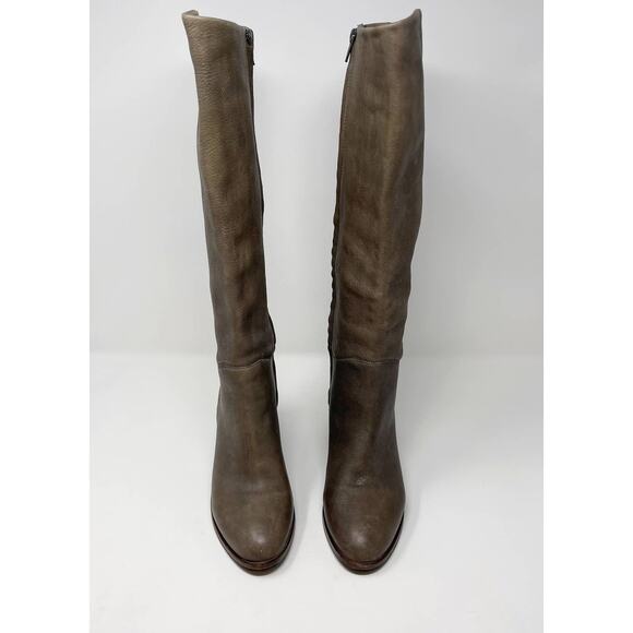 Kate Spade Size 6 Gray Leather Block Heeled Tall Boots Almond Toe Side Zipper - Picture 2 of 15